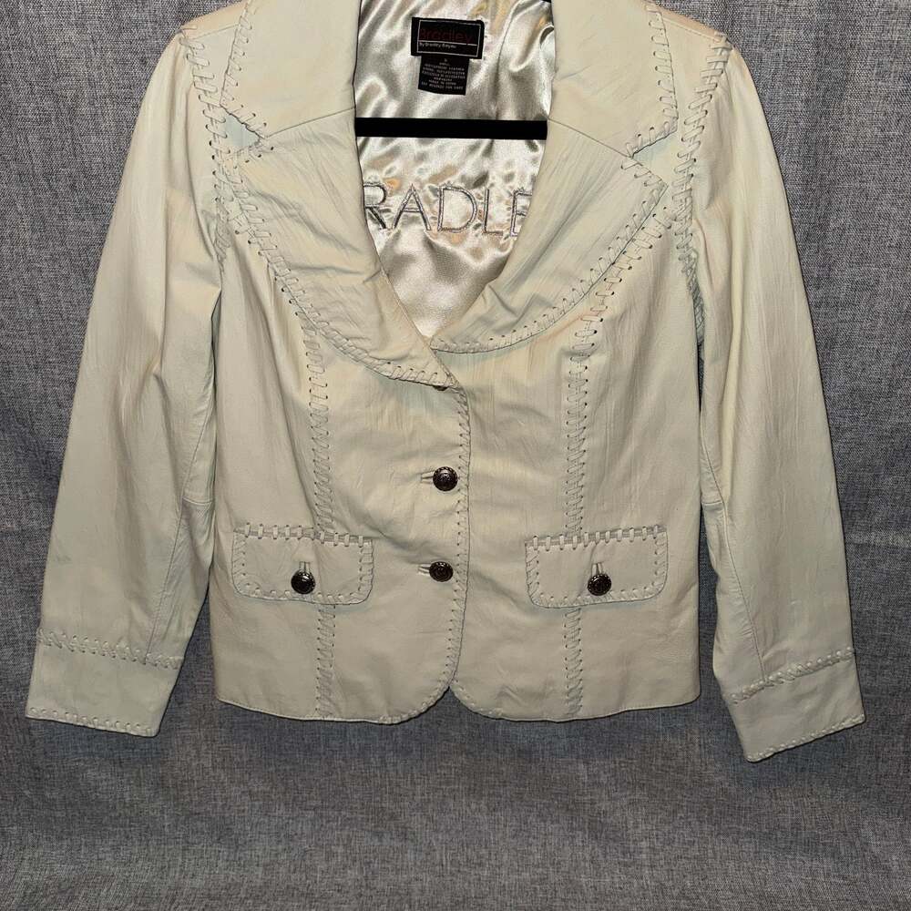 Bradley by Bradley Bayou Women's Off-White Genuine Leather Whipstitch Blazer Jac
